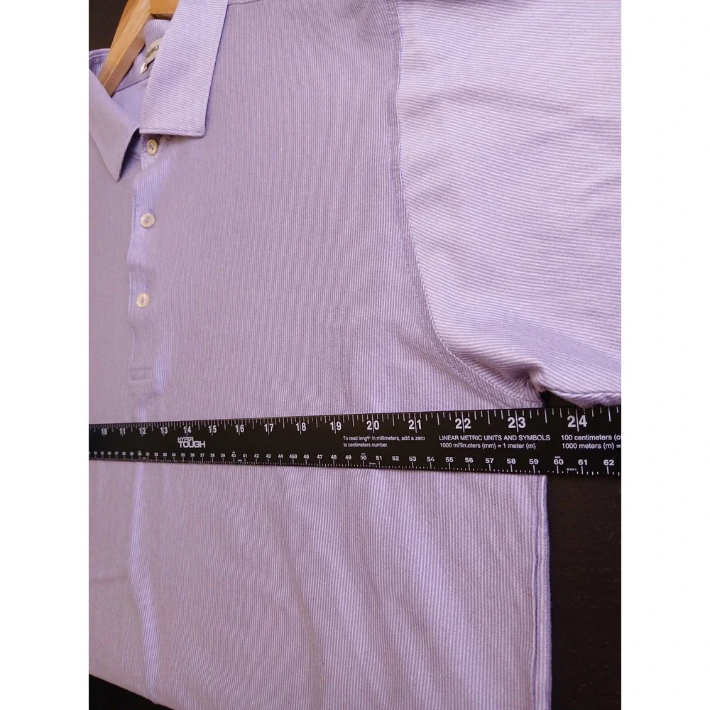 Peter Millar Mens XL Purple White Micro Stripe Cotton Polo Shirt Troon Golf Logo